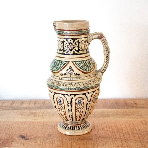 Brocca da vino tedesca vintage, brocca da birra Westerwald, terracotta in stile barocco