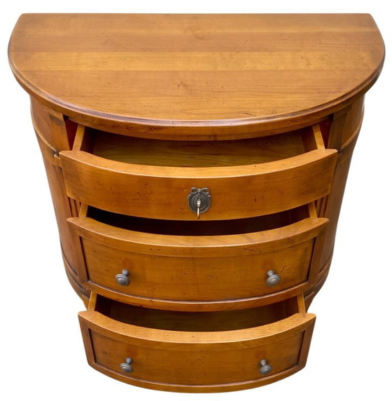 Image 1 of Louis XVI style cherrywood three-drawer half-moon commode