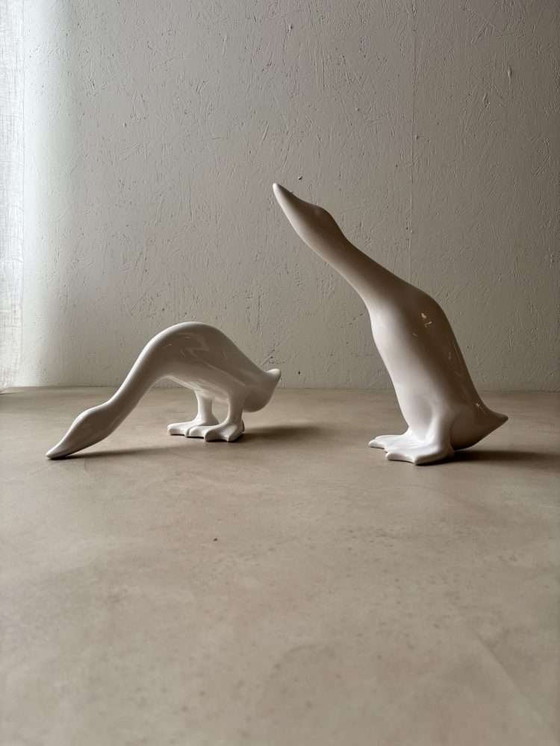 Image 1 of Minimalist porcelain geese set 80s white design