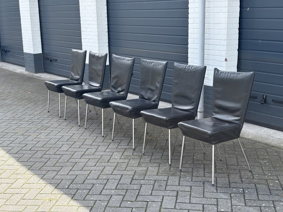 Orea Stoelen 6 Stuks – Label van den Berg, Eetkamerstoelen, Leather, Chrome (photo 12 of 17)