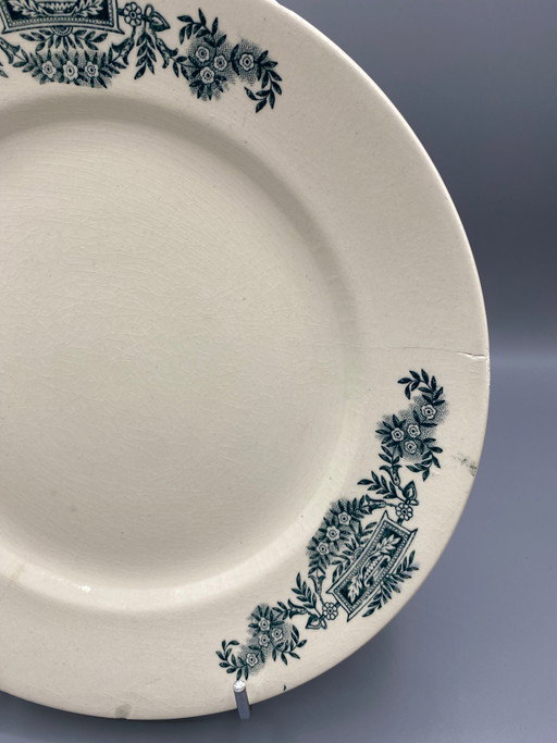Grande piatto antico Longchamp, con decorazione stampata verde Lutèce – decoratieve objecten (photo 2 of 5)