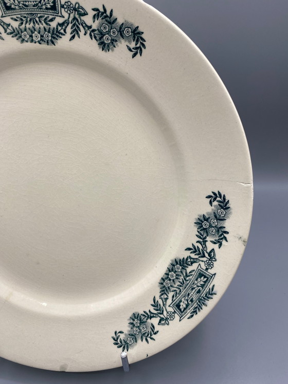 Grande piatto antico Longchamp, con decorazione stampata verde Lutèce – Oggetti decorativi (photo 2 of 5)