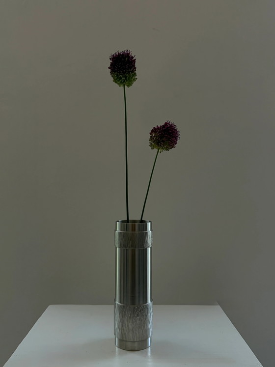 Vintage brutalist stainless steel vase (photo 2 of 4)