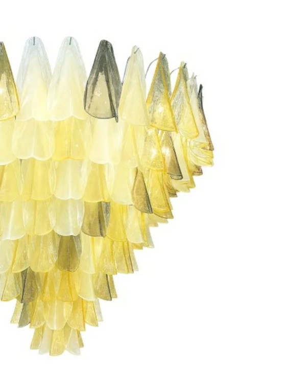 Image 1 of Monumentale Italiaanse amber en fumé veelkleurige ‘Rondini’ kroonluchter van Muranoglas