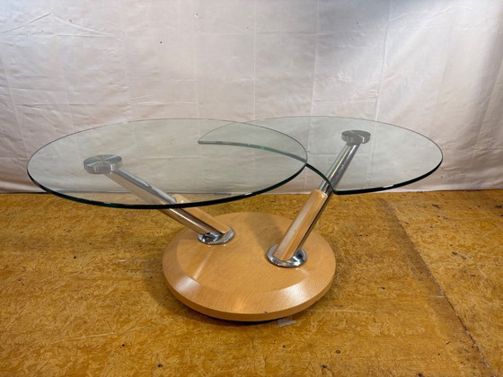 Image 1 of Table basse pivotante Vintage Tokyo Twist – Plateau en verre extensible – Design moderne du milieu du siècle. Affirmez votre sty