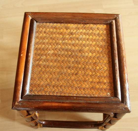 Handcrafted Rattan, Bamboo, Wood Plant Stand - Vintage 70s, Plant pot, Wicker, Brown, 1970 (photo 8 of 11)