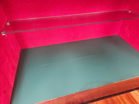 Image 1 of Mid-century mahogany sideboard from the 1950s with aqua green glass and a central bar compartment