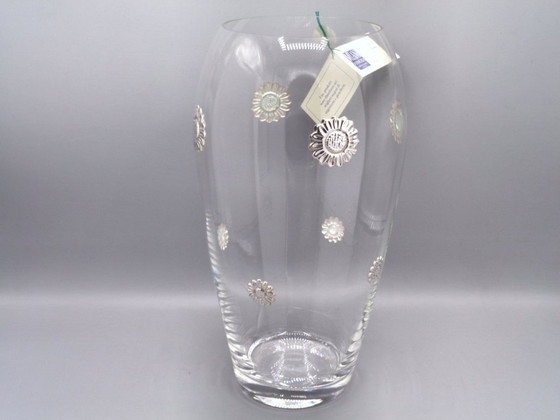 Image 1 of 30cm-high glass vase with 925 silver sunflowers