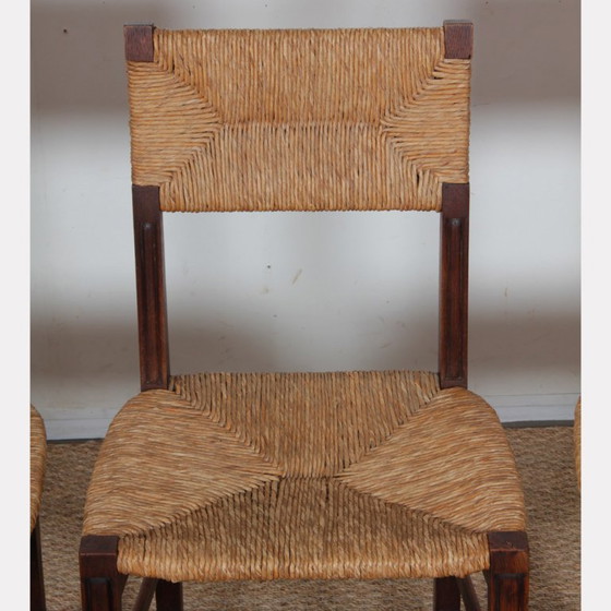 Image 1 of Set of 6 oak straw-seated chairs, French work, 1950