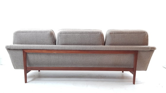 Image 1 of Set di divani vintage in legno di teak | divano + 2 poltrone in lana beige De Ploeg