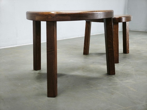 1960s Czechoslovak Mid-Century Solid Oak Nesting Tables, Set of Three – Side tables, Wood (photo 3 of 10)