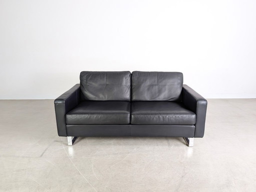 Sofá de dos plazas COR Conseta original, sofá de diseño, piel, negro