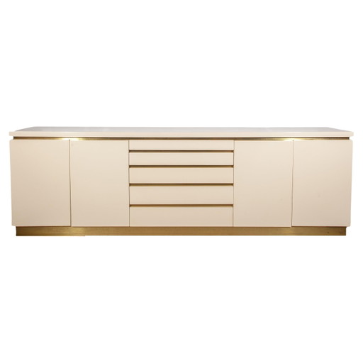 Willy Rizzo Hollywood Regency Cream and Brass Sideboard for Mario Sabot 1970