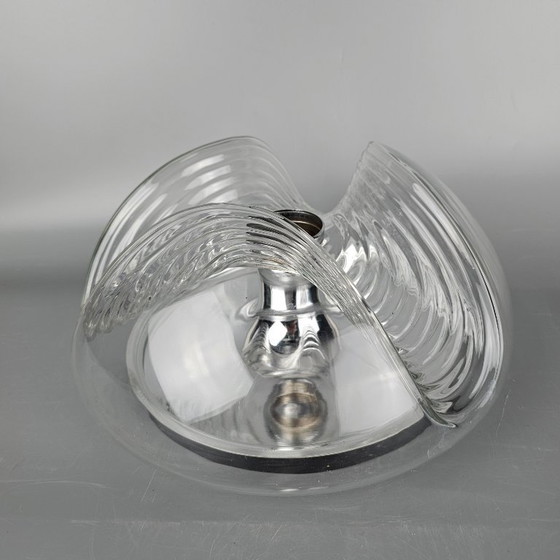 Image 1 of Vintage Space Age Ceiling Lamp – Peill & Putzler “Wave” / “Futura” – 1970s Germany – Glass and Metal – Ø 32 cm.