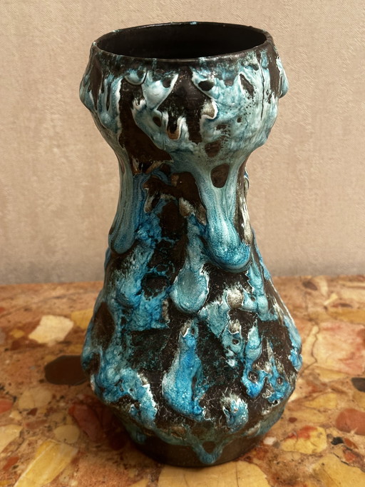 Fat Lava Blue Vase - Atelier du Cyclope Annecy - 60s-70s