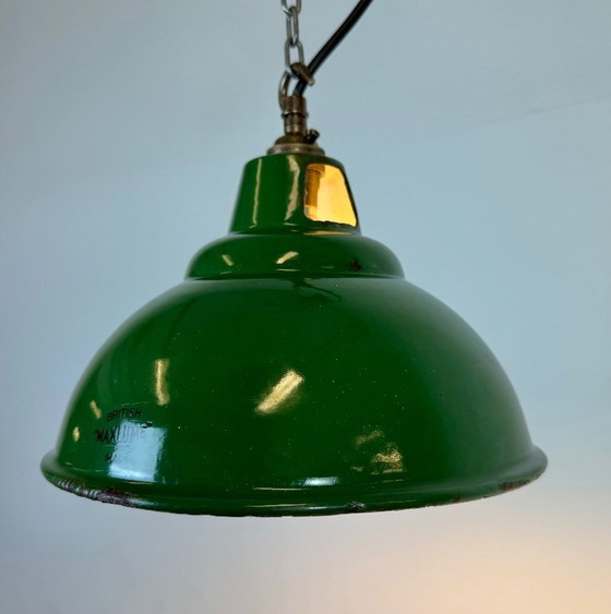 Image 1 of Industrial Green Enamel Factory Pendant Lamp from Maxlume, 1960s