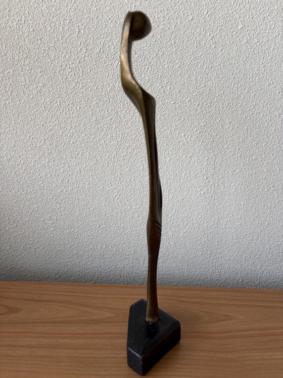 Image 1 of Modern slender bronze sculpture on wooden base - 33 cm
