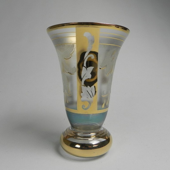 Image 1 of Glass vase with gilded decorations, Belgium, 1930s