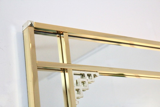 Grote Grafische Spiegel van Belgochrom, Chroom, Messing, Gold, Hollywood Regency (foto 3 van 12)