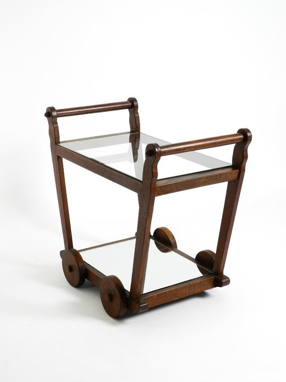 Image 1 of Hermoso y único carrito de bar con carrito de té de la década de 1930 hecho de madera maciza de roble