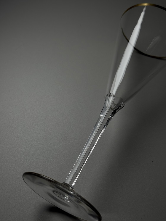 Image 1 of Josephinenhütte “Josephine” Champagne Glasses, Gold Rim, circa 1900 (Set of 6)