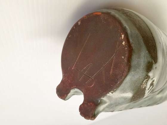 Image 1 of Vintage likeurfles uit de jaren 60 met kattenmotief, keramiek, jaren 60, zie handtekening.