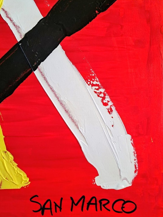 Image 1 of Enzo SAN MARCO - Essential Colors on a Red Background - Artist's Painting