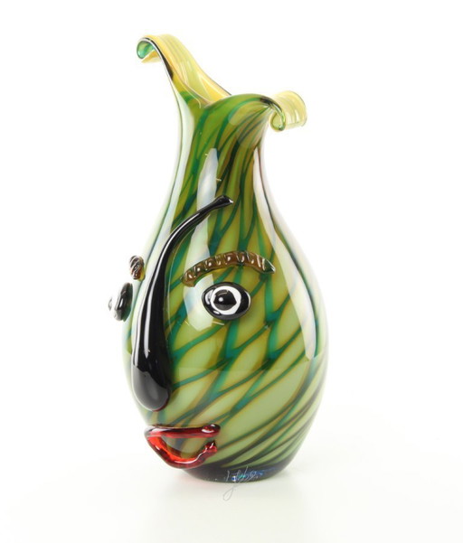 Vase soufflé à la main avec visage dans le style Picasso de Murano - Neuf