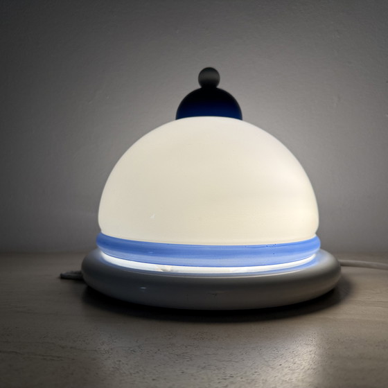 Image 1 of Applique vintage in vetro bianco e blu, anni '70