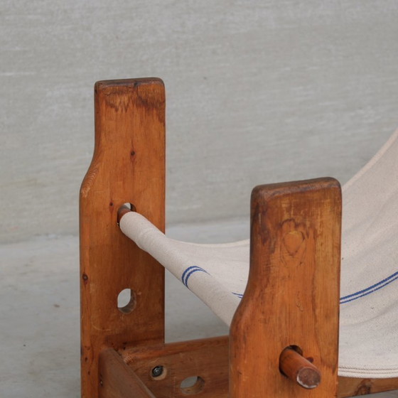 Image 1 of Poltrona a fionda spagnola in legno e tela della metà del secolo scorso