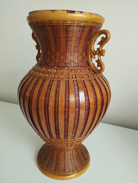Image 1 of Bruin geweven rieten vaas Zhejiang Handicrafts