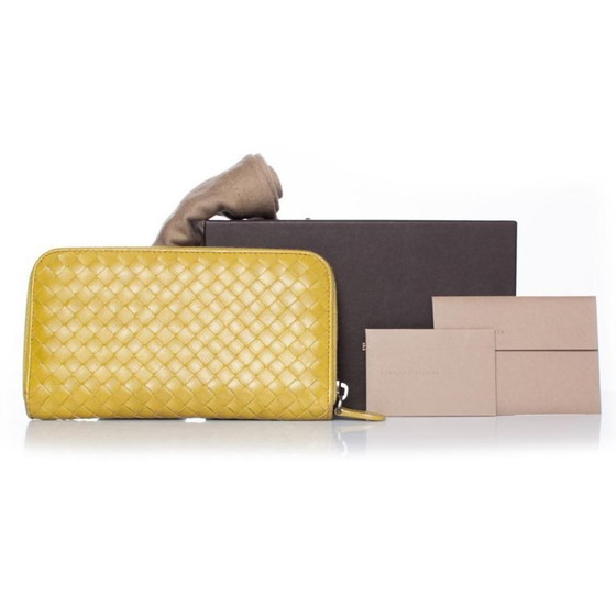 Image 1 of Bottega Veneta, Lime green intrecciato nappa zip wallet