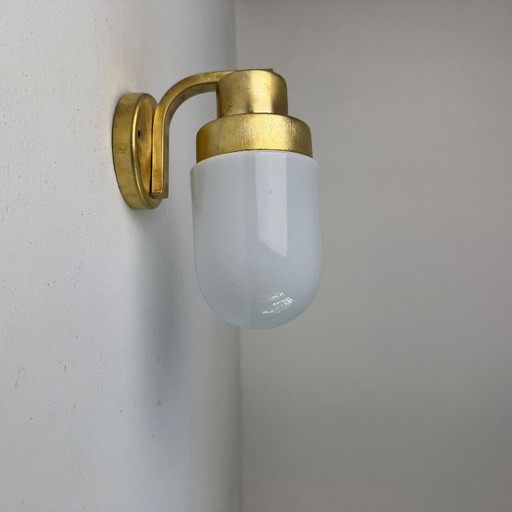 Antique Small Brass & Opaline Vintage Wall Sconce