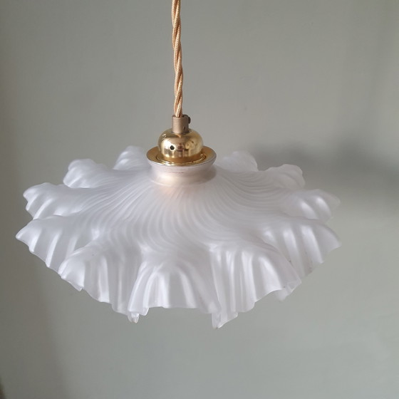 Image 1 of Vintage French Frosted Glass Pendant Lamp in Clichy Style