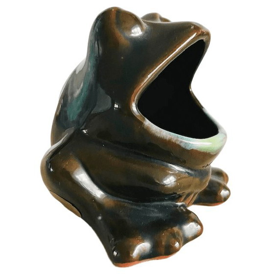 Image 1 of Vintage glazed Canadian ceramic frog with open mouth 1970's