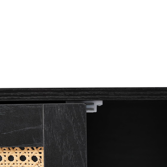 Image 1 of Credenza nera Urban Meuble con ante in vetro in rattan, anta semicircolare 160*40*80cm VELZU