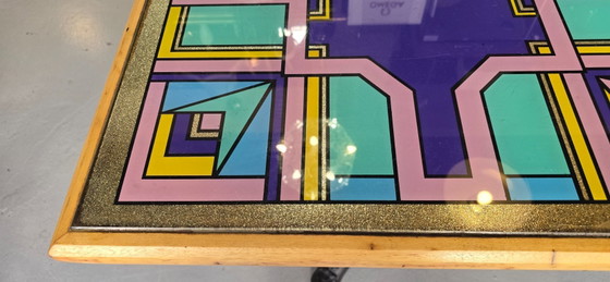 Image 1 of Table de bistrot à plateau peint à la main par Bing, Cannes, années 1990