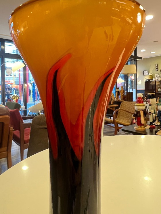 Image 1 of Raro vaso vintage in vetro opalino dall'Italia | Arancione-marrone | Anni '70 | Grande vaso della metà del secolo scorso