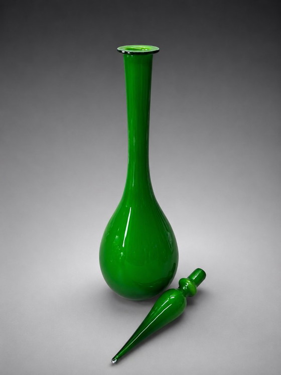 Image 1 of Grande bouteille/carafe Genie en verre Empoli – design italien – vert – vers 1960-1970 – 65 cm