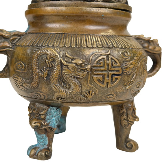 Quemador de Incienso Chino con Dragón, Fénix y Perro Fu – Estilo Xuande – Siglo XX – Objetos decorativos (photo 10 of 11)