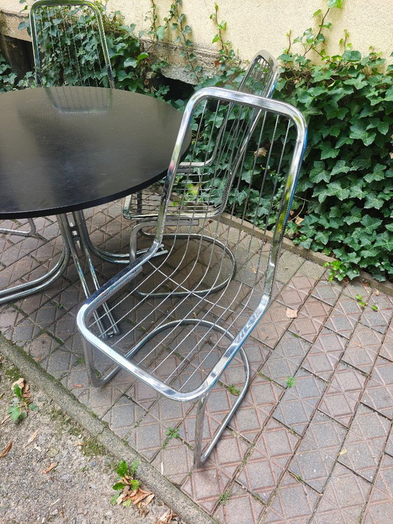 4x Stoelen en 1 Tafel Bauhaus Chroom Midcentury Retro Vintage Metalen Freischwinger Stoel Gastone Rinaldi (photo 5 of 10)