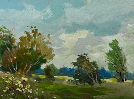 Image 1 of Origineel olieverfschilderij: Zomerlandschap met een winderige zomerdag