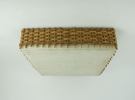 Image 1 of Large Mid Century Modern Ceiling Lamp Plafoniere Fiber Plastic Wicker 1960S