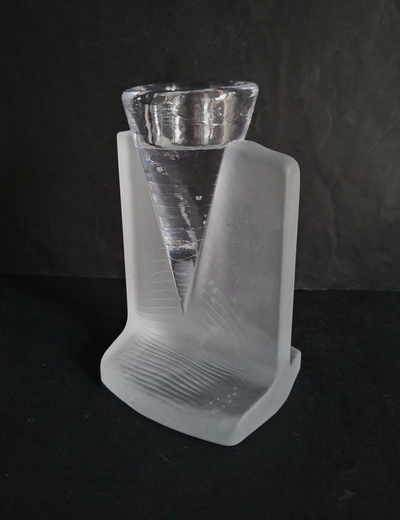 Image 1 of Kosta Boda crystal candlestick, Ice Age style. Designed by Kjell Engman in 2004.