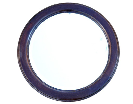 Ronde spiegel van massief eikenhout, afgeschuind, beschadigd, diameter 56 cm – Glass, Wood