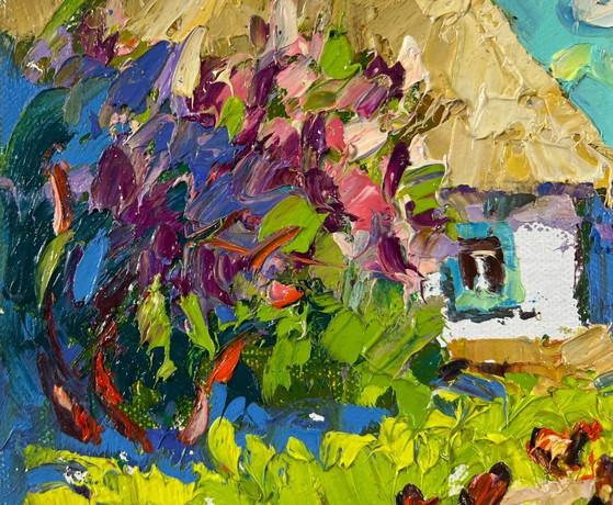 Image 1 of Original Oil Painting Summer Flowers Landscape When gardens bloom