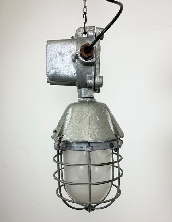 Image 1 of Large Industrial Cast Aluminium Cage Pendant Light from Polam Wilkasy, 1960s