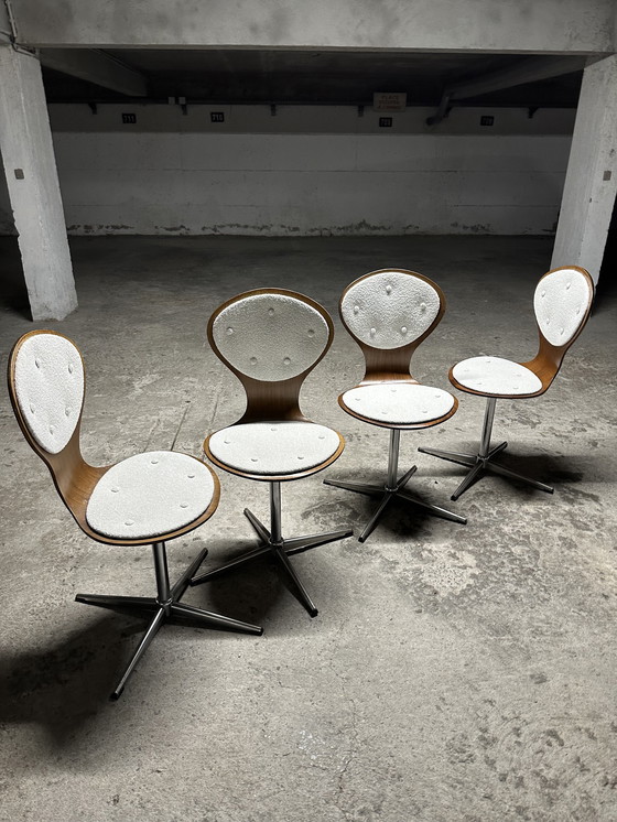 Image 1 of Ensemble de 4 chaises vintage en bois courbé et placage de bois de rose par Elmar Flötotto, Allemagne 1960