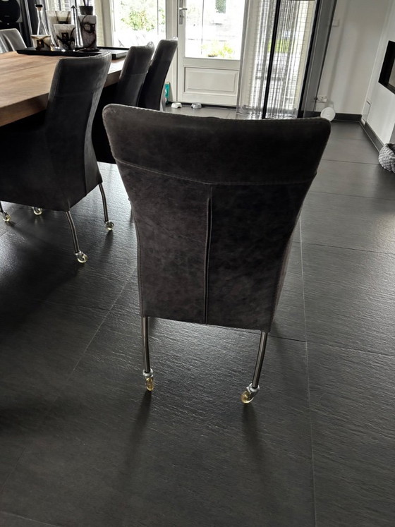 6 Design Wildleder Esszimmerstühle, Grau, Rustic (Foto 6 von 10)
