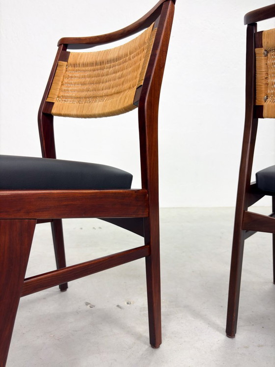 Image 1 of Mid-century Eetkamerstoelen met Rieten Rugleuning